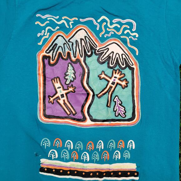Vintage 1990 Aztec Sunset Art Shirt Medium 18x25 Native-American - Picture 11 of 15